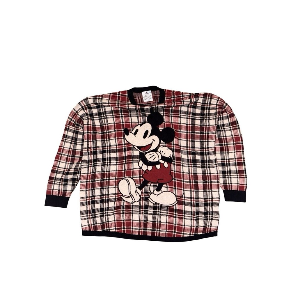 Mickey Mouse Jersey Sweater Plaid Pullover Adult Disney Land NWT